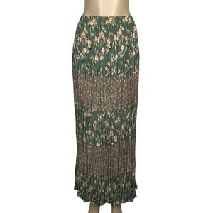 Vintage Indira Floral Print Crinkle Pleated Maxi Skirt Small Fairy Boho Prairie